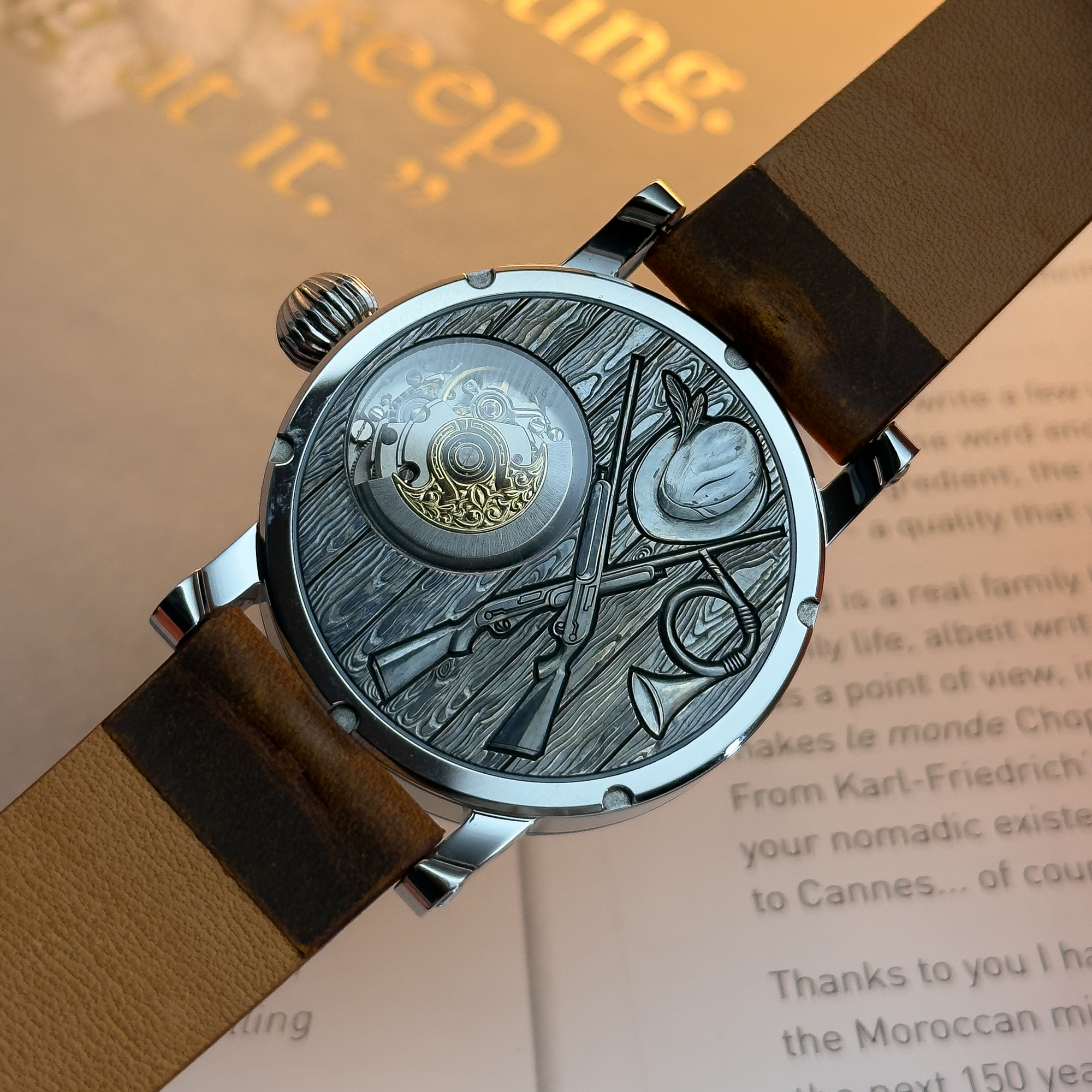 The Hunt Swiss Mens Watch Mechanical Engraved Custom Wristwatch