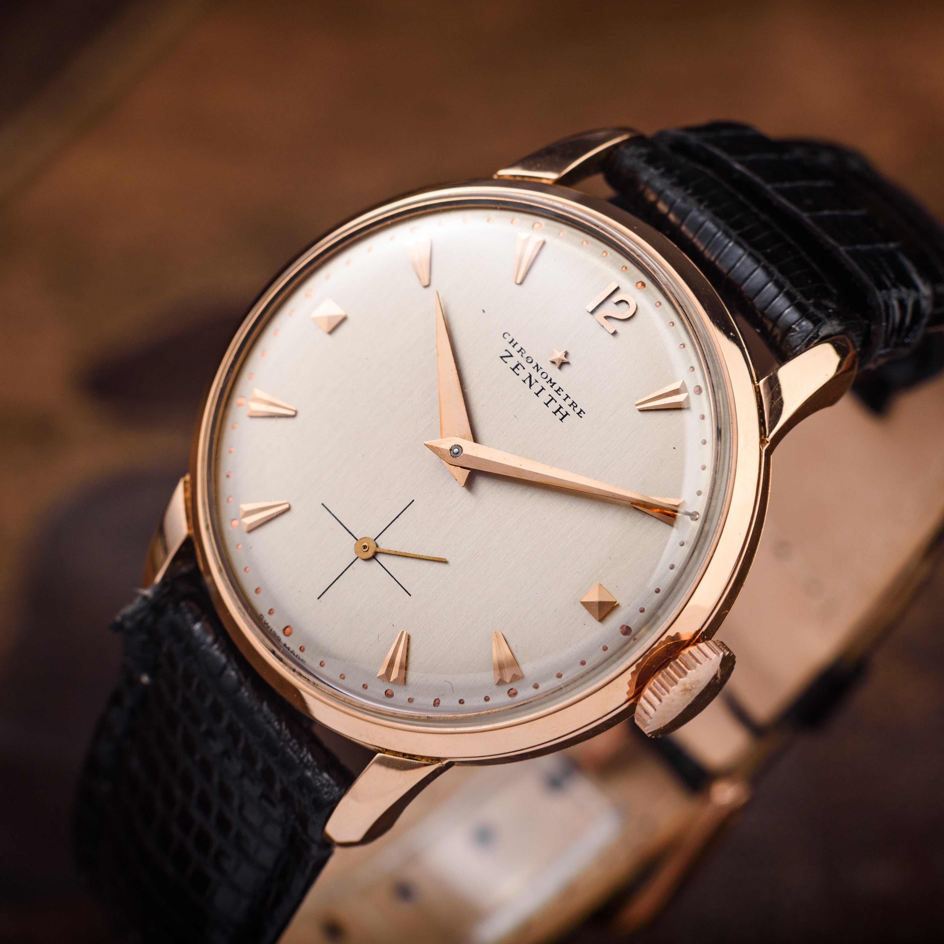 Rose Gold Zenith Watch. Chronometre Cal 135. Movement 1950