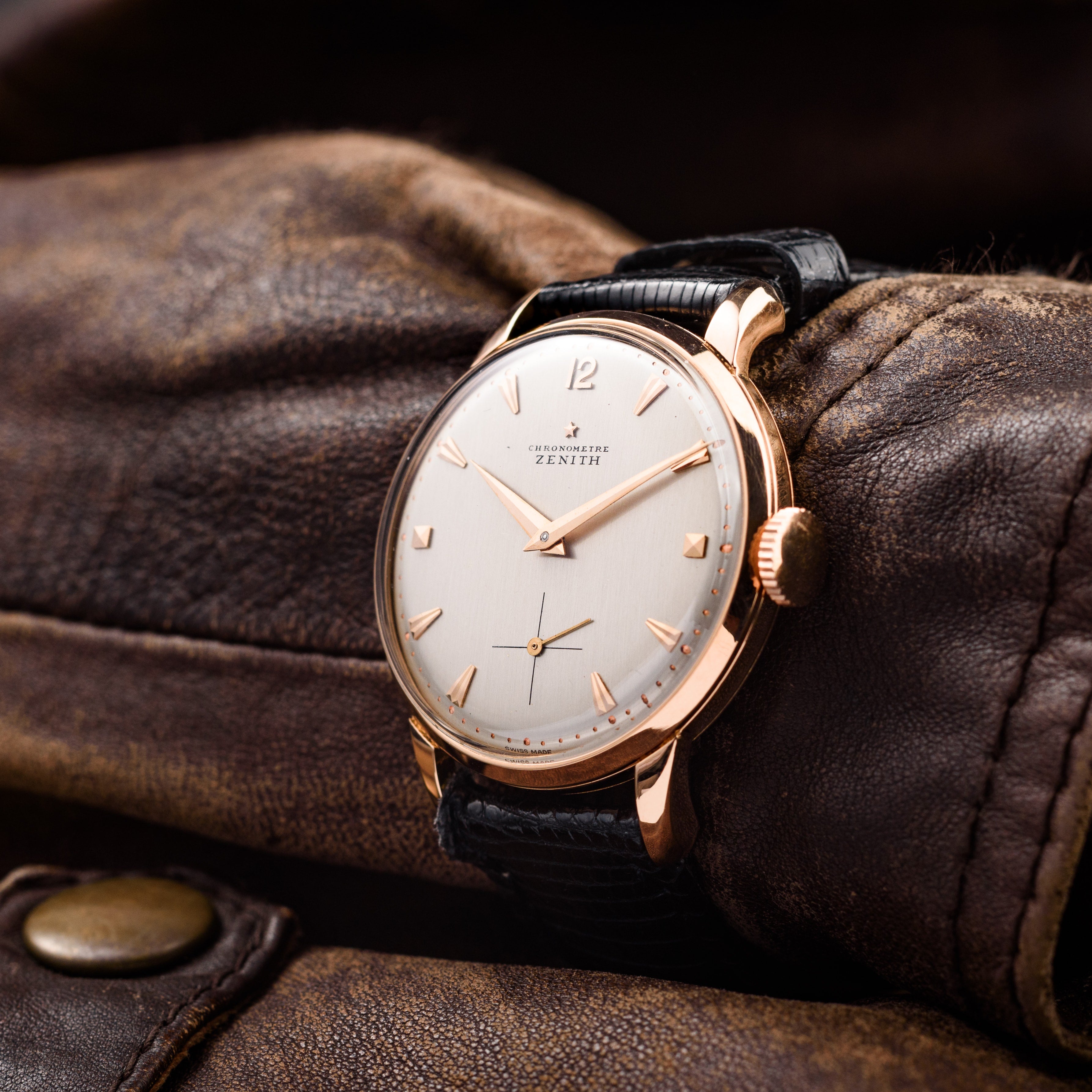 Rose Gold Zenith Watch. Chronometre Cal 135. Movement 1950