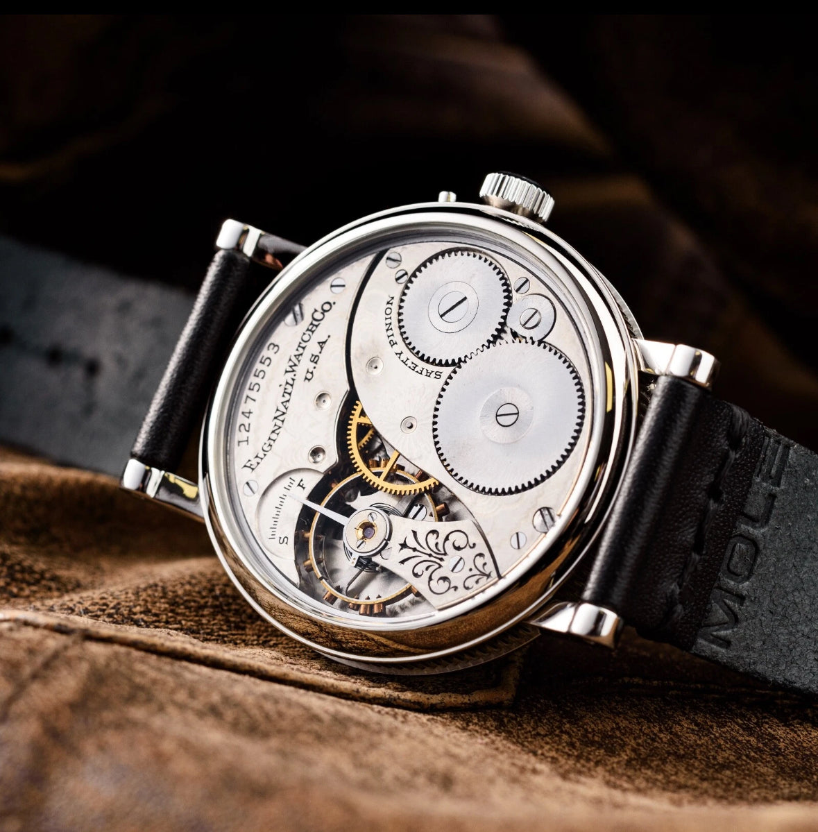 Antique Elgin Classic Mechanical Mens Custom Watch White Dial Wristwatch