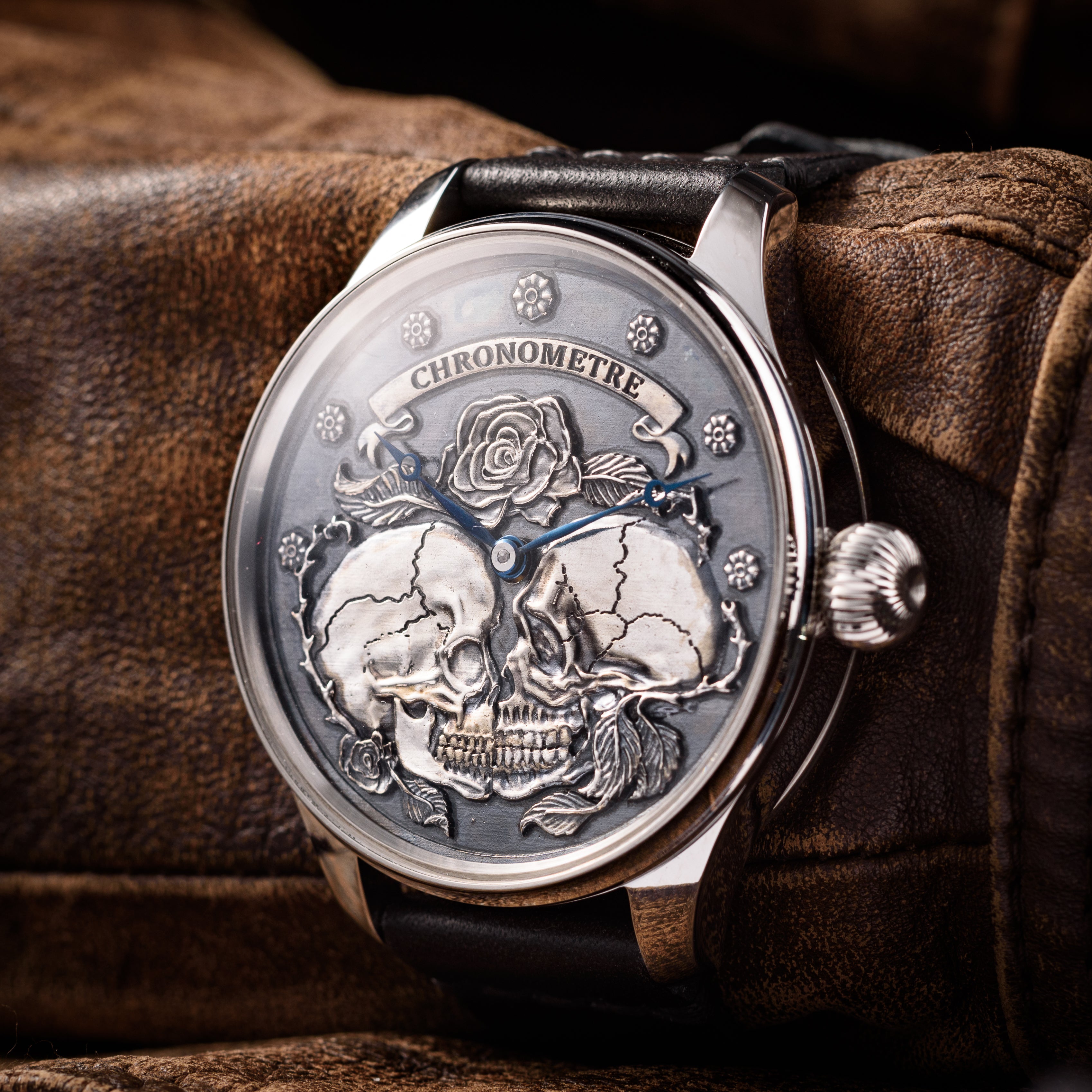 Mole - Silver Skull Chronometre, Swiss antique wristwatch, 1900s