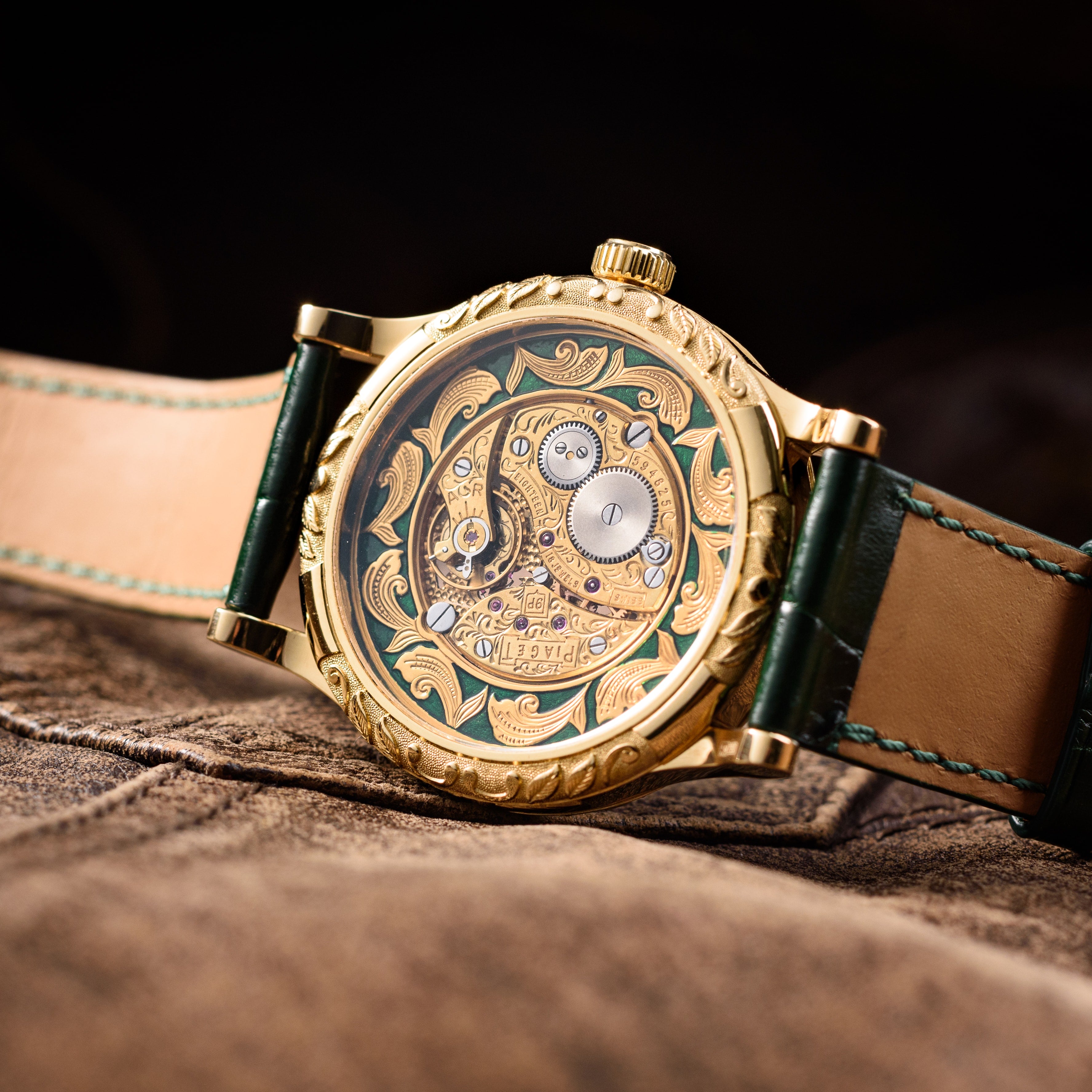 Skeleton Piaget Gold Watch. Green Passion. Movement 1957