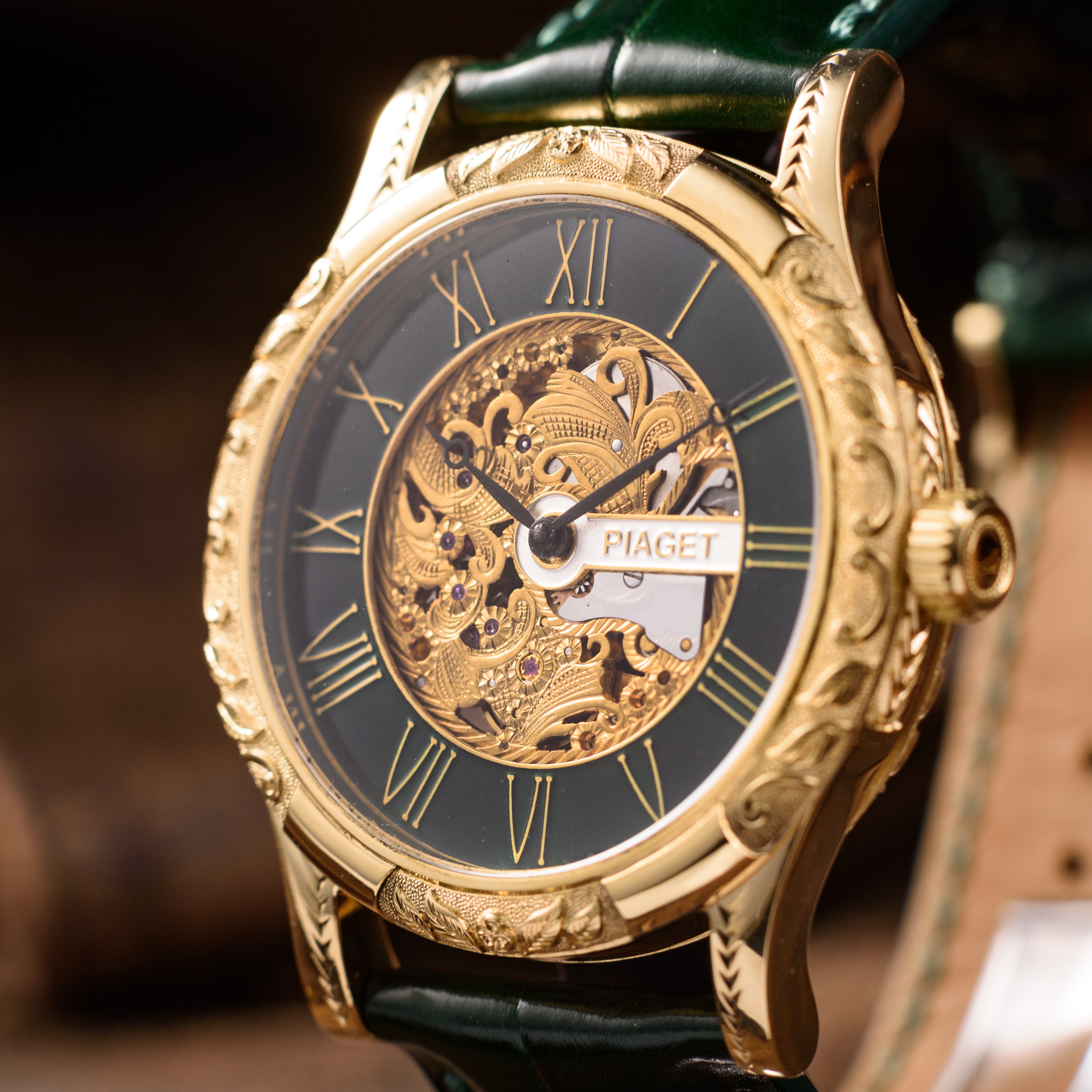 Skeleton Piaget Gold Watch. Green Passion. Movement 1957