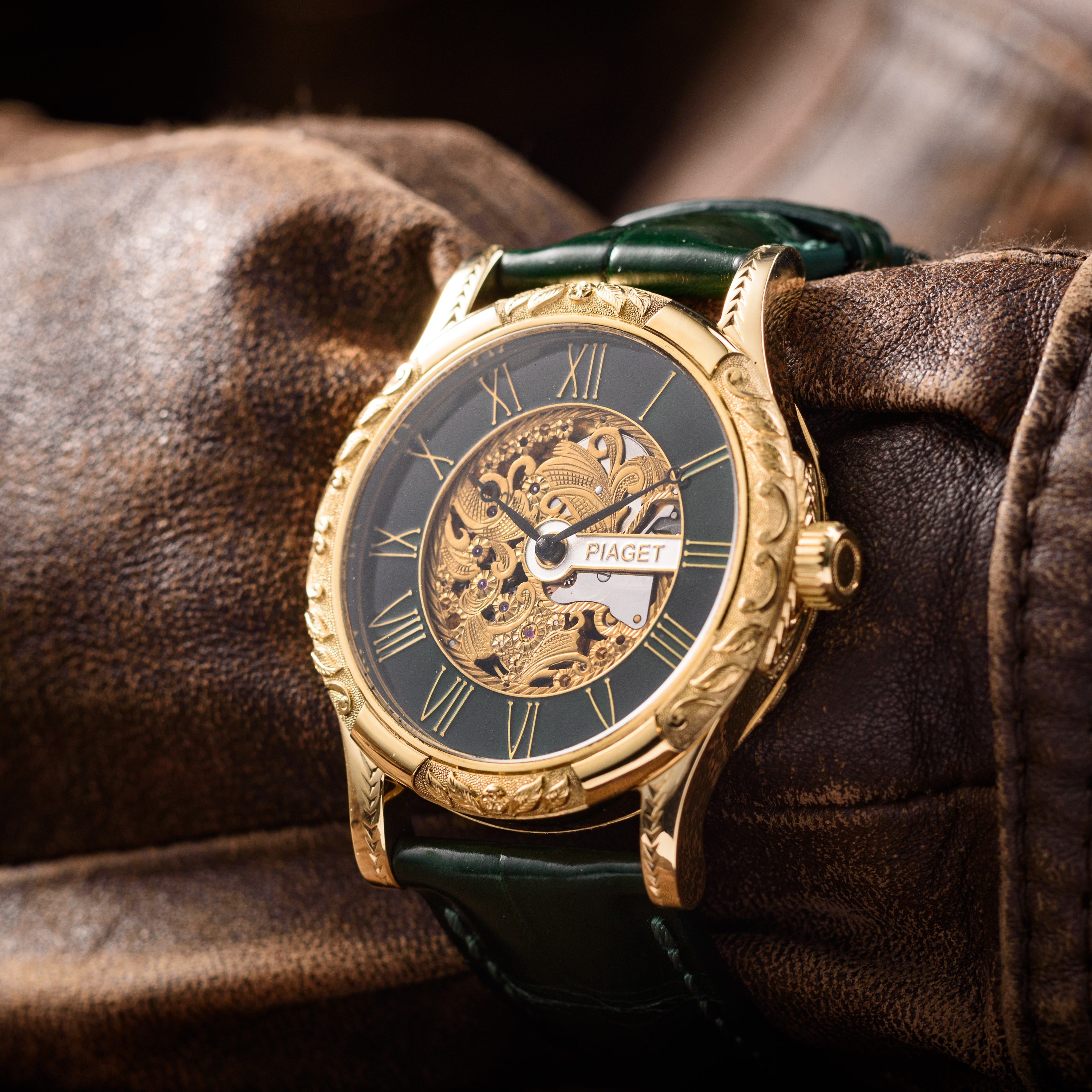 Skeleton Piaget Gold Watch. Green Passion. Movement 1957