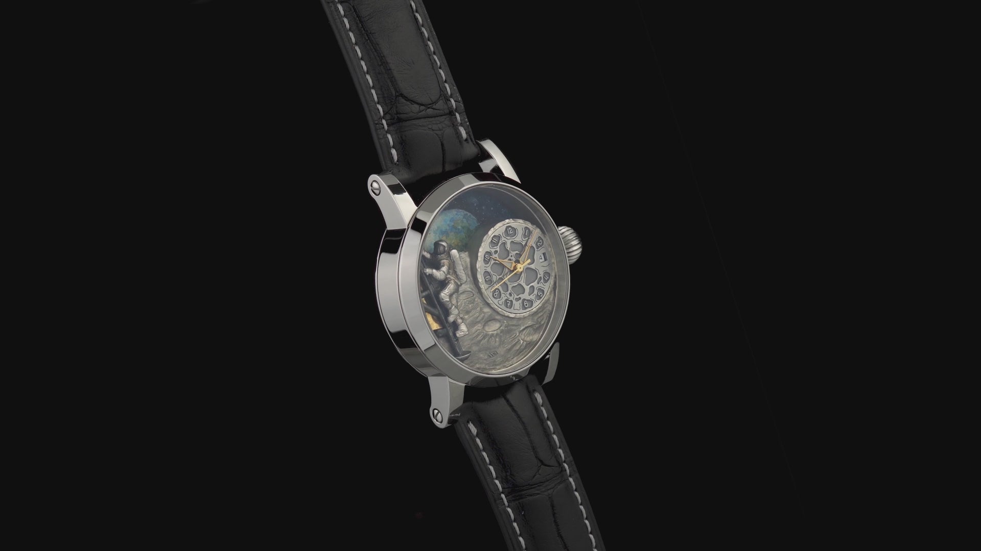 Luxury Swiss Men's Watch with Moon Landing Dial – Space-Themed WristWatch