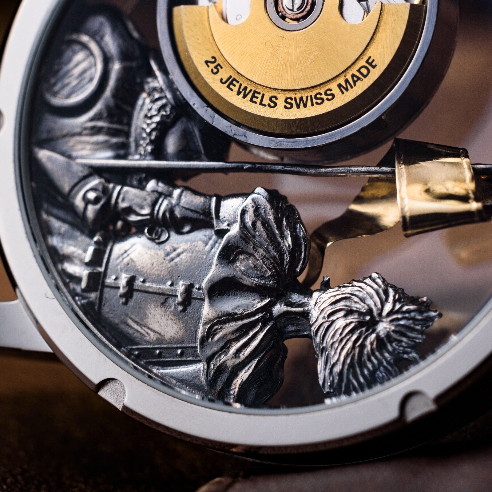 Swiss Made Automatic Men's Watch – Don Quixote 3D Skeleton Engraved Dial in Silver