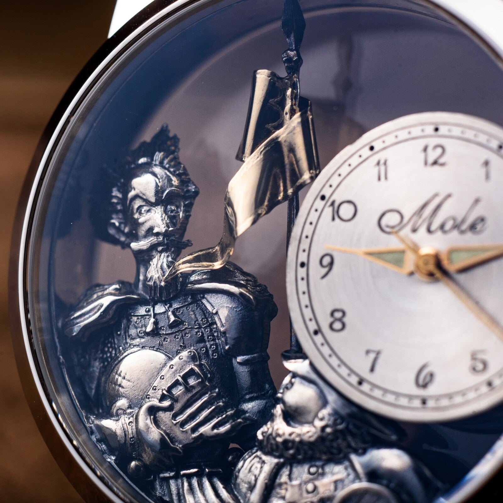 Swiss Made Automatic Men's Watch – Don Quixote 3D Skeleton Engraved Dial in Silver