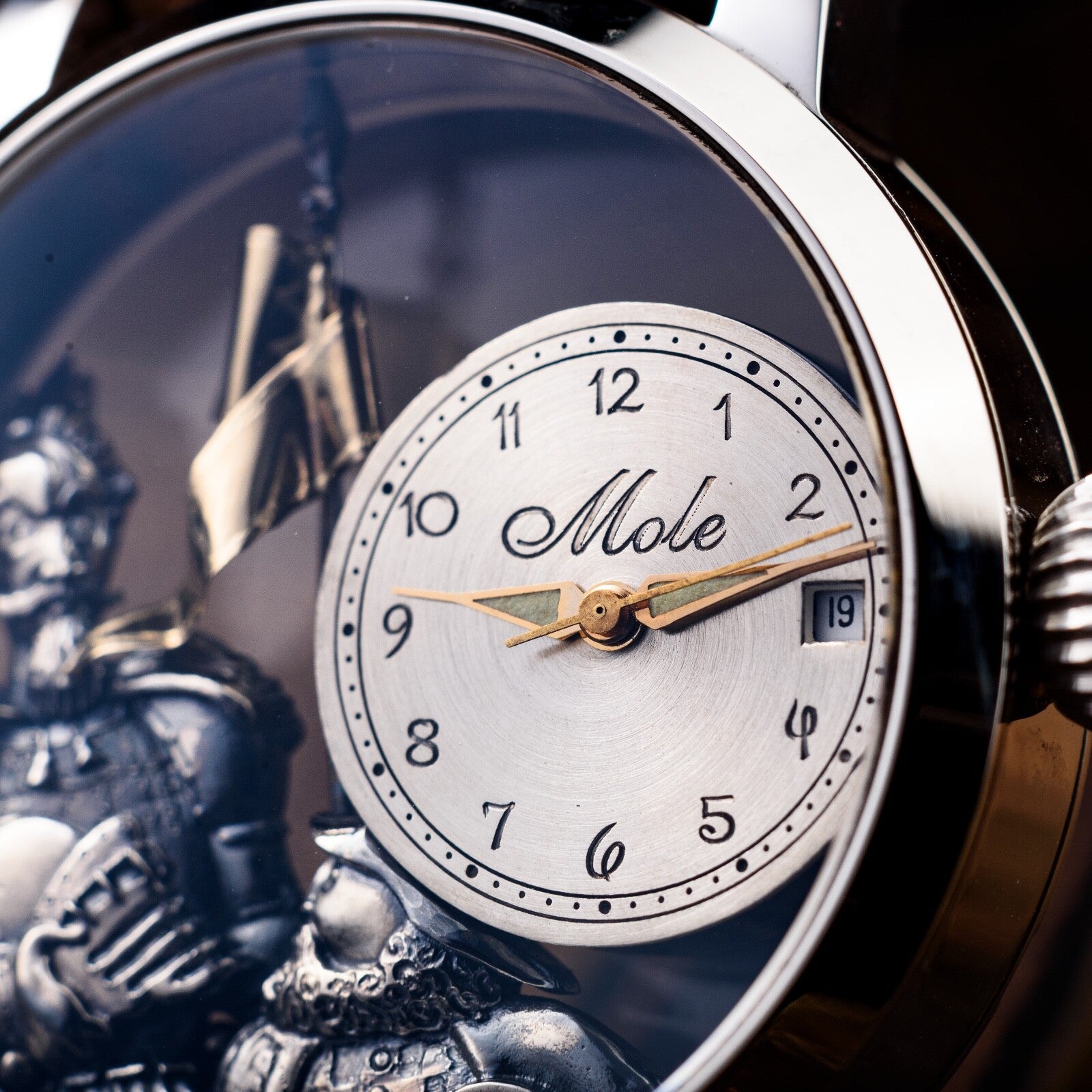 Swiss Made Automatic Men's Watch – Don Quixote 3D Skeleton Engraved Dial in Silver